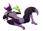  2017 anthro armpits black_fur butt canine chastity_piercing clitoris clitoris_piercing cuntboy dildo drooling english_text fangs fox fur genital_piercing glowstick gomegapokemon green_eyes grey_fur hair intersex jewelry long_hair looking_at_viewer mammal navel necklace nipples nude piercing purple_hair purple_nipples purple_tongue pussy pussy_piercing red_hair saliva sex_toy signature simple_background solo spread_legs spreading text white_background 
