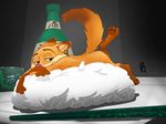  2016 alcohol anthro beverage canine chopsticks disney food fox half-closed_eyes ittybittykittytittys looking_at_viewer lying male mammal nick_wilde nude on_front presenting raised_leg raised_tail rice sake smile solo wine zootopia 