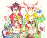  animal_ears bacon blue_eyes bowl camera candy card cellphone cherry_blossoms collarbone colorful commentary_request drink drinking_straw eating egg fake_animal_ears flower food food_on_face glasses grin hamburger heart heart-shaped_eyewear holding holding_food hood hood_down hoodie hot_dog jacket jar lettuce looking_at_another male_focus mikazuki_munechika multiple_boys pale_skin petals phone phone_with_ears pocket shiny shiny_hair smartphone smartphone_case smile sparkling_eyes star-shaped_eyewear strap sweater teeth time totnan touken_ranbu tsurumaru_kuninaga white_background white_hair yellow_eyes 
