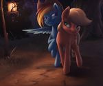  applejack_(mlp) bedroom_eyes blonde_hair cowboy_hat cutie_mark duo equine female freckles friendship_is_magic hair half-closed_eyes hat horse lantern mammal multicolored_hair my_little_pony night pegasus pony rainbow_dash_(mlp) rainbow_hair seductive star starblaze25 wings 