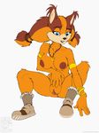  2017 annonguy anthro areola armband armpits badger biting_lip boomerang breasts clitoral_hood clitoris clothing erect_nipples female footwear fur hair hi_res jewelry mammal mustelid necklace nipples nude pussy simple_background solo sonic_(series) sonic_boom spread_legs spreading sticks_the_jungle_badger tyelle_niko video_games 