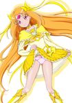  boots bow brooch choker circlet cure_muse_(yellow) eyelashes frills heart jewelry kijinaka_mahiro knee_boots long_hair orange_hair panties precure purple_eyes revision ribbon shirabe_ako simple_background skirt skirt_lift smile solo suite_precure twintails underwear white_background white_panties yellow yellow_bow yellow_choker yellow_skirt 