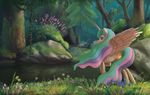 2017 equine female friendship_is_magic garden horn mammal my_little_pony pond princess_celestia_(mlp) solo starblaze25 tree water winged_unicorn wings 