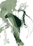  1girl antennae boots breasts cape closed_eyes crotch_kick highres large_breasts looking_away monochrome older pantyhose shorts space_jin sweatdrop testicles touhou wriggle_nightbug 