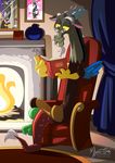  detailed_background discord_(mlp) draconequus eyewear fire friendship_is_magic glasses male my_little_pony mysticalpha sitting smile solo 