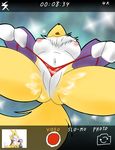  2017 anthro breasts butt canine clothing digimon female fox fur low-angle_view mammal nipples nude open_mouth pussy renamon solo thong tuft white_fur worm&#039;s-eye_view yellow_fur yiffmasters 