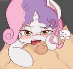  2017 anonymous_artist blush cub dialogue duo english_text equine female feral friendship_is_magic hair hi_res horn human looking_at_viewer male male/female mammal multicolored_hair my_little_pony open_mouth oral penis sex sweetie_belle_(mlp) text tongue two_tone_hair unicorn young 
