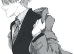  coat formal fuji_(c-b-s) greyscale male_focus monochrome necktie profile smile suit viktor_nikiforov yuri!!!_on_ice 