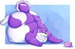  2016 4_toes 5_fingers anthro barefoot belly big_belly biped black_eyes black_nose blue_background blue_tongue border cake canine digital_media_(artwork) dog drooling eyebrows fluffy fluffy_tail food fur hair husky hyper hyper_belly legs_up lying male mammal morbidly_obese multicolored_fur multicolored_tail nude obese on_front one_eye_closed open_mouth oreocakes outside_border overweight overweight_male plate purple_fur purple_hair purple_tail saliva simple_background sky_(xenonwolf) smile solo teeth toes tongue two_tone_fur two_tone_tail white_border white_fur white_tail 