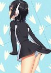  ass bad_id bad_pixiv_id black_hair blush brown_eyes cccpo commentary_request from_behind headphones hood humboldt_penguin_(kemono_friends) jacket kemono_friends leotard looking_at_viewer looking_back multicolored_hair open_mouth penguins_performance_project_(kemono_friends) pink_hair short_hair solo white_leotard 