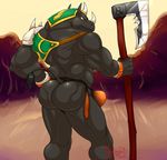 2017 armor axe biceps bulge butt clothed clothing guard helmet horn hungothenomster invalid_tag looking_back male mammal melee_weapon muscular muscular_male rhinoceros skimpy solo thong warrior weapon 