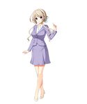  bangs blonde_hair blue_eyes breasts eyebrows_visible_through_hair formal full_body high_heels highres hoshi_ori_yume_mirai jewelry koizumi_amane large_breasts looking_at_viewer necklace non-web_source office_lady okihara_misa skirt smile standing suit transparent_background 