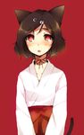  animal_ears bad_id bad_pixiv_id brown_hair cat_ears cat_tail hair_ornament hairclip hanad japanese_clothes kimono male_focus otoko_no_ko red_background red_eyes simple_background solo steins;gate tail urushibara_ruka 