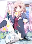  alarm_clock bad_id bad_pixiv_id clock curtains egg feet food food_in_mouth kneehighs mouth_hold oouso original pink_eyes pink_hair pov_feet socks solo tears toast toast_in_mouth window 