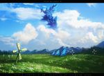  bad_pixiv_id cloud day fantasy field mountain no_humans pinwheel pixiv_fantasia pixiv_fantasia_4 scenery tent windmill yoshiku_(oden-usagi) 