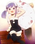  bad_id bad_pixiv_id black_santa_costume blood christmas copyright_request death fangs hands mosuko purple_eyes purple_hair sack santa_costume solo thighhighs when_you_see_it 