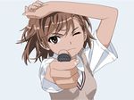  brown_eyes brown_hair coin misaka_mikoto short_hair to_aru_kagaku_no_railgun vector white wink 