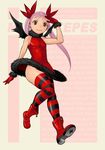  dance_in_the_vampire_bund flat_chest gloves mina_tepes pink_hair red_eyes red_legwear skin_tight solo striped striped_legwear tamaki_nozomu thighhighs twintails 