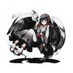  absurdly_long_hair black_hair divine_gate eyebrows_visible_through_hair feathered_wings full_body grey_wings hair_ornament hair_ribbon hairband holding japanese_clothes kimono lace_trim long_hair matsu_(divine_gate) official_art purple_eyes red_hairband red_ribbon ribbon sash shadow socks solo transparent_background ucmm very_long_hair white_legwear wings 