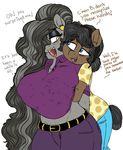  2017 anthro bags_under_eyes beauty_mark_(oc) big_breasts blue_eyes blush breasts clothing dialogue duo earth_pony edit english_text equine fan_character female female/female fondling friendship_is_magic grope horse invalid_color lipstick makeup mammal mature_female mcsweezy my_little_pony pony text whydomenhavenipples yellow_eyes 