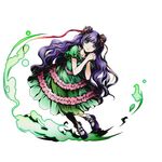  clone_(divine_gate) collarbone divine_gate dress eyebrows floating_hair frilled_dress frills full_body green_dress green_eyes hair_ribbon hands_clasped long_hair looking_at_viewer official_art own_hands_together purple_footwear purple_hair red_ribbon ribbon see-through shadow shoes short_sleeves solo transparent_background ucmm very_long_hair 
