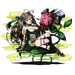  breasts brown_hair choker cleavage divine_gate dress eyebrows floating_hair flower full_body green_dress hair_flower hair_ornament high_heels ibara_(divine_gate) large_breasts long_hair looking_at_viewer official_art open_mouth orange_eyes orange_flower pink_flower red_flower red_ribbon ribbon shadow shiny shiny_skin sitting solo transparent_background ucmm very_long_hair wrist_cuffs 