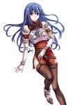  armor blue_eyes blue_hair blush boots elbow_gloves fingerless_gloves fire_emblem fire_emblem:_monshou_no_nazo fire_emblem_heroes full_body gloves highres long_hair looking_at_viewer pegasus_knight polearm sheeda smile solo tamamon thighhighs weapon 