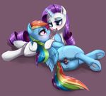  2017 absurd_res anus blue_feathers blush butt duo equine eye_contact feathered_wings feathers female female/female feral friendship_is_magic hair half-closed_eyes hi_res hooves horn magic mammal multicolored_hair my_little_pony open_mouth pegasus purple_hair pussy rainbow_dash_(mlp) rainbow_hair rarity_(mlp) saliva tongue tongue_out underhoof unicorn unknown_artist wings 