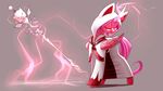  clothed clothing equine eyes_closed fan_character feathered_wings feathers female feral fur hooves horn mammal my_little_pony pink_feathers pink_fur simple_background smile standing underpable winged_unicorn wings 