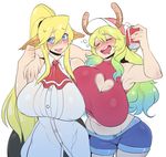  animal_humanoid armpits big_breasts blonde_hair blue_eyes blush breasts centaur centorea_shianus_(monster_musume) clothed clothing dragon dragon_humanoid equine equine_taur eyes_closed gradient_hair hair hat horn human humanoid mammal miss_kobayashi&#039;s_dragon_maid monster_musume quetzalcoatl sweat taur venusflowerart 