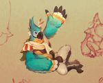  anthro avian beak bird blue_feathers breath_of_the_wild clothed clothing darkgem feathers kass_(zelda) looking_at_viewer male muscular nintendo rito scarf solo talons the_legend_of_zelda underwear video_games 