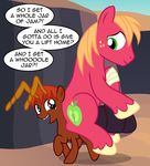  2017 ant ant_pony arthropod badumsquish bandage big_macintosh_(mlp) dialogue duo fan_character friendship_is_magic gap_teeth grin happy insect looking_back monster my_little_pony riding safe six_legs smile wounded 