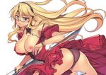  areolae ass bangs bare_shoulders black_hairband blonde_hair blue_eyes blush bracelet breasts cleavage collarbone cowboy_shot detached_sleeves dress freezing frilled_skirt frills from_side glasses hair_between_eyes hairband high_heels highres holding holding_weapon jewelry kim_kwang_hyun large_breasts long_hair looking_at_viewer necklace nipple_slip nipples off_shoulder one_breast_out open_mouth panties pantyshot parted_lips purple_panties red_dress satellizer_el_bridget semi-rimless_eyewear shoes short_sleeves simple_background skirt solo strap_slip sword twisted_torso under-rim_eyewear underwear very_long_hair weapon white_background white_footwear 