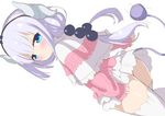  ass beads blue_eyes dress from_behind hair_beads hair_ornament hairband horns kanna_kamui kobayashi-san_chi_no_maidragon long_hair looking_back pink_dress pink_hair ribbon saki_chisuzu solo tail thighhighs twintails white_legwear zettai_ryouiki 