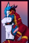  2017 animal_genitalia animal_penis anthro apollo_(wireframedragon) big_breasts big_tail breasts butt canine_penis digital_media_(artwork) dragon duo erection female fur hair horn jex knot male male/female mammal muscular nipples nude open_mouth penis pussy reptile scalie simple_background smile standing tongue tongue_out white_fur wireframedragon 