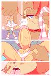  2017 balls blush bulge canine clothed clothing cloudz comic crossdressing dialogue domination duo english_text erection female female_domination fox girly gloves male mammal miles_prower open_mouth penis sally_acorn sex simple_background smile sonic_(series) text tongue underwear 