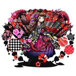  black_eyes brown_hair divine_gate dress full_body heart holding long_hair looking_at_viewer nail_polish official_art red_nails shadow smile solo transparent_background ucmm 