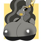  anthro areola beauty_mark_(oc) big_breasts breasts equine eyebrows eyelashes eyeshadow fan_character female hair hair_over_eye horse huge_breasts kloudmutt lipstick makeup mammal multicolored_hair my_little_pony nipples piercing pony portrait solo two_tone_hair yellow_eyes 