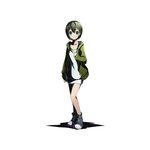  breasts brown_hair cardigan cleavage collarbone divine_gate full_body green_eyes green_sweater hair_ornament hairclip looking_at_viewer midori_(divine_gate) official_art open_cardigan open_clothes short_hair small_breasts smile solo standing sweater transparent_background ucmm unzipped younger 