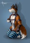  aennor animal_genitalia bdsm begging bondage bound canine clothing fox hair legwear male mammal muscular pose restrains stockings suggestive 