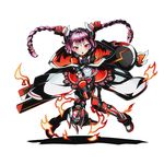  braid capelet divine_gate fire full_body gloves hairband holding holding_weapon long_hair looking_at_viewer official_art open_mouth pink_hair red_eyes red_gloves shadow solo transparent_background twin_braids ucmm weapon 