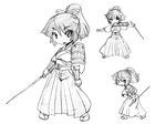  1girl camel_(dansen) character_sheet female issun_(camel) japanese_clothes monochrome needle original ponytail weapon 