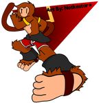  2017 anthro boxer_briefs bracelet bulge clothed clothing digital_media_(artwork) english_text fur hair jewelry kick leg_warmers legwear male mammal monkey notkastar_(artist) primate simple_background sketch smile solo tagme text underwear vertical_bar_eyes 