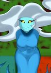  banshee blue_skin breasts clothed clothing crypt_of_the_necrodancer female glowing glowing_eyes hair monster not_furry slightly_chubby video_games warioeag white_hair yellow_eyes 
