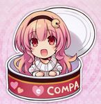  1girl chibi choujigen_game_neptune compa hairband neptune_(series) pink_hair red_eyes scan smile sweater 