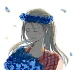 androgynous blonde_hair bouquet closed_eyes facing_viewer flower flower_wreath head_wreath long_hair lowres male_focus saika_(pixiv) smile solo teenage upper_body viktor_nikiforov younger yuri!!!_on_ice 