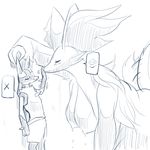  big_breasts breasts canine chest_spike delphox female fox kissing lactating larger_female lucario male mammal monochrome nintendo nipples pok&eacute;mon simple_background size_difference sketch smaller_male video_games ソリュウ 