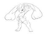  2017 anthro anthrofied black_sclera breasts claws clothed clothing crop_top female fur hand_on_hip hand_sign hattonslayden lagomorph looking_at_viewer lopunny mammal monochrome nintendo pok&eacute;mon pok&eacute;morph shirt shorts smile solo toe_claws video_games 