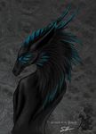  ambiguous_gender black_hair black_skin blue_eyes dragon eyelashes hair horn selianth smile solo 