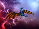  ambiguous_gender claws detailed_background dragon feral flying horn lightning membranous_wings outside selianth sky solo teeth wings 